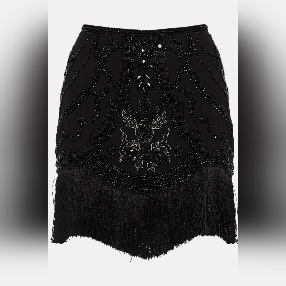 Fringed Beaded Mini Skirt NWT